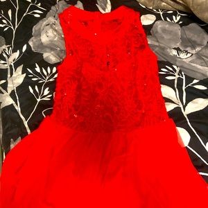 Open sleeved rose red prom dress